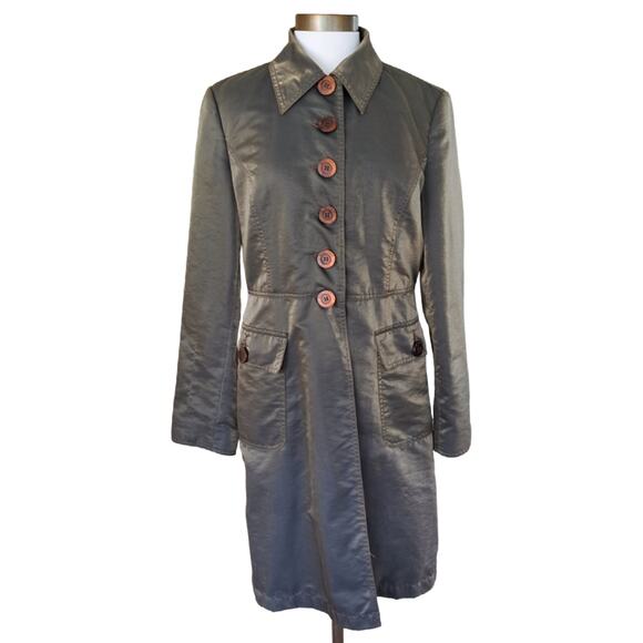 MOSCHINO Jeans Metallic Trench Coat Tiger Lining - Picture 2 of 14